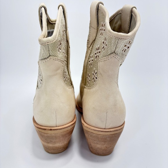 Dolce Vita Size 10 Cream Leather Floral Cutout Western Cowboy Boots Nashe Womens - Picture 9 of 11